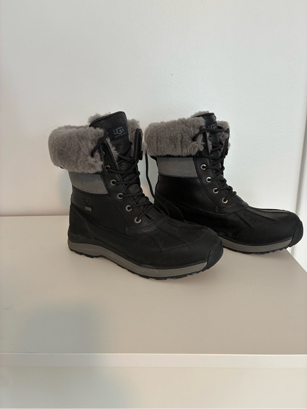 UGG Black Winter Boots with Gray Shearling Collar
